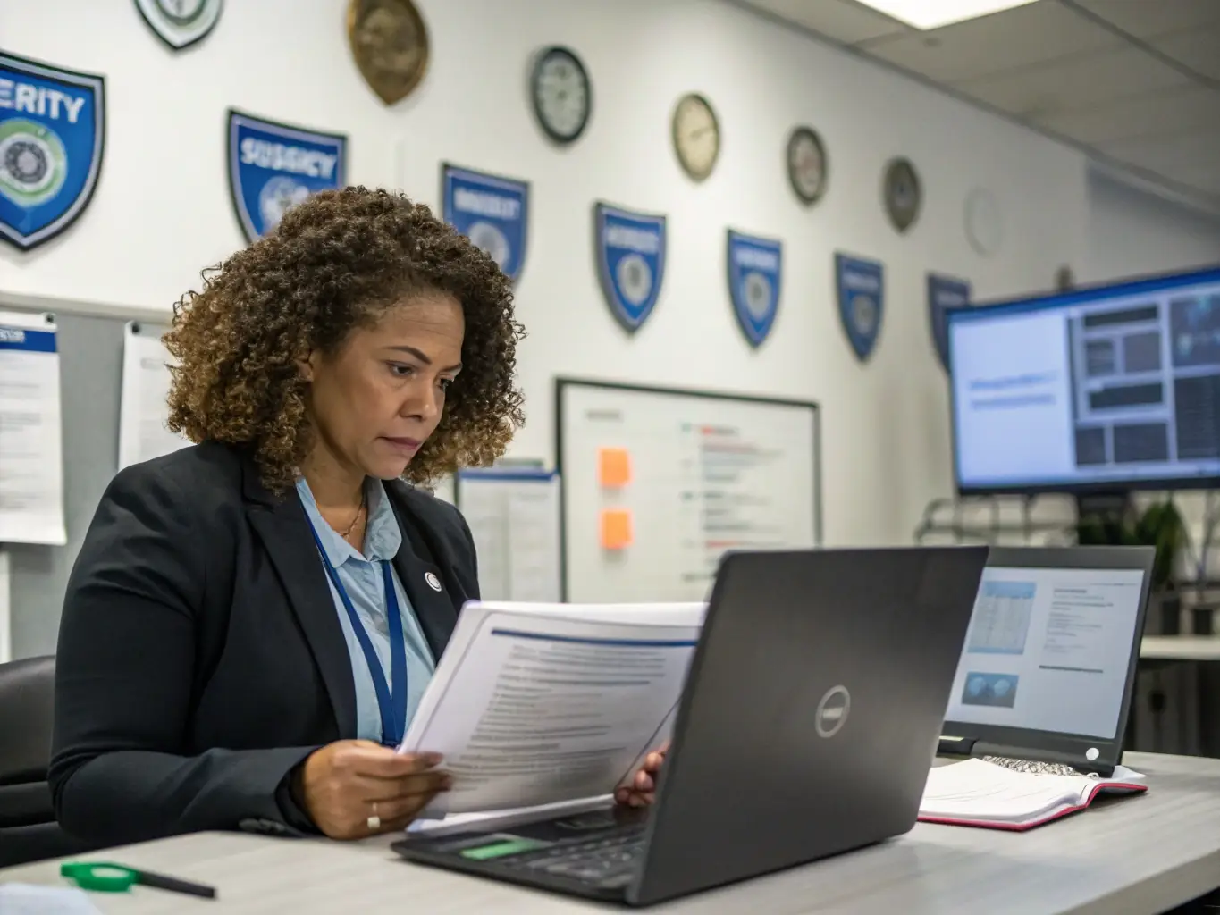 A consultant from PurpleSEQ is conducting an initial assessment of a client's data protection practices in a modern office setting. The image should convey professionalism and attention to detail.