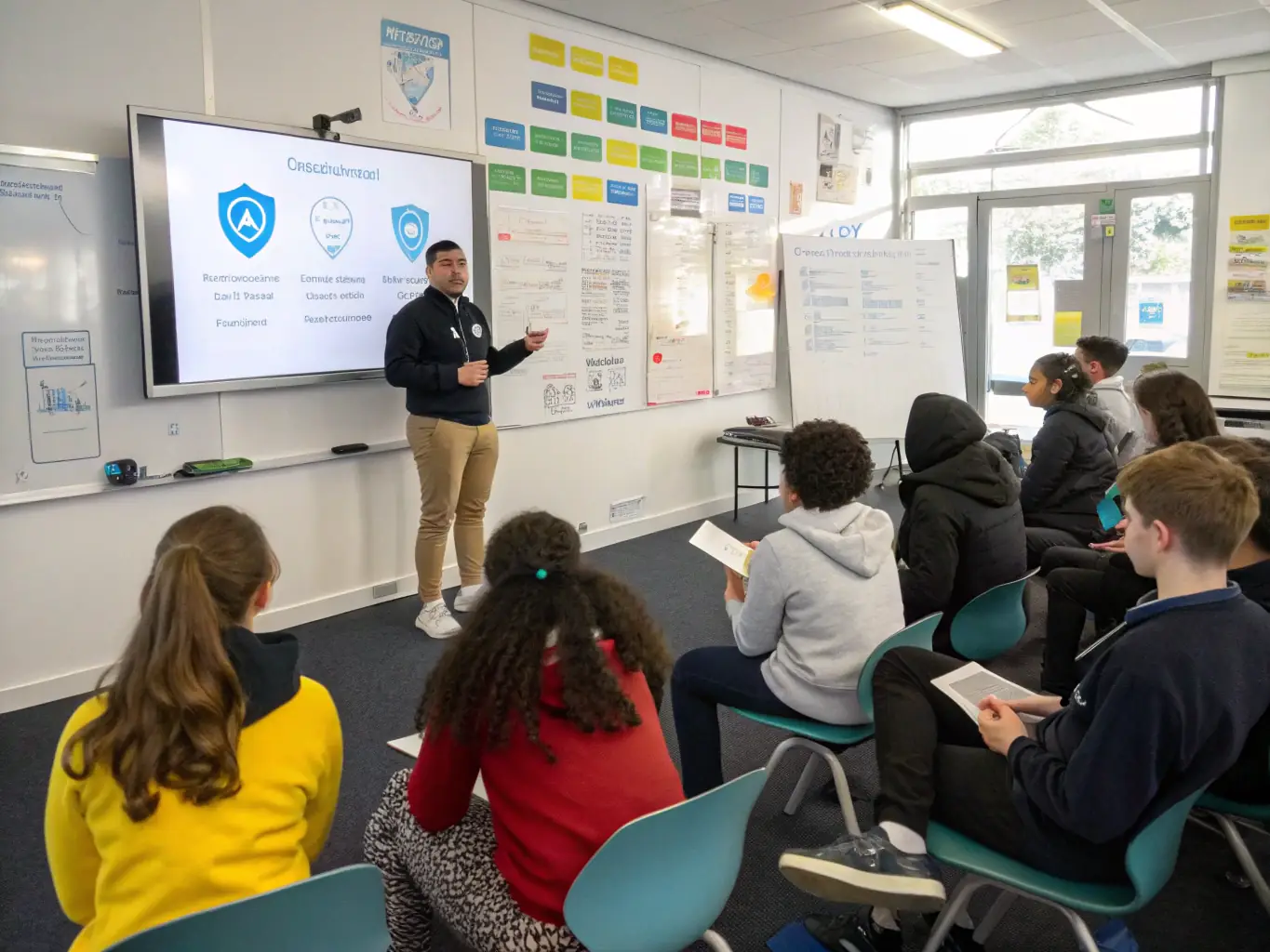 A dynamic image of a cybersecurity expert leading a technical workshop, demonstrating advanced techniques in threat hunting and incident response to a group of IT professionals.