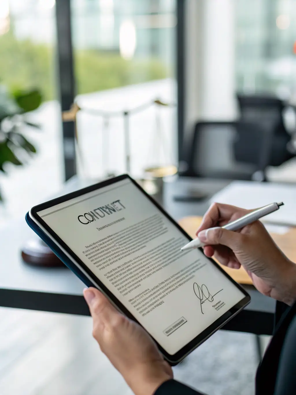 A visual representation of legal documents being digitally signed and secured, symbolizing the reduction of legal risks associated with data protection violations.