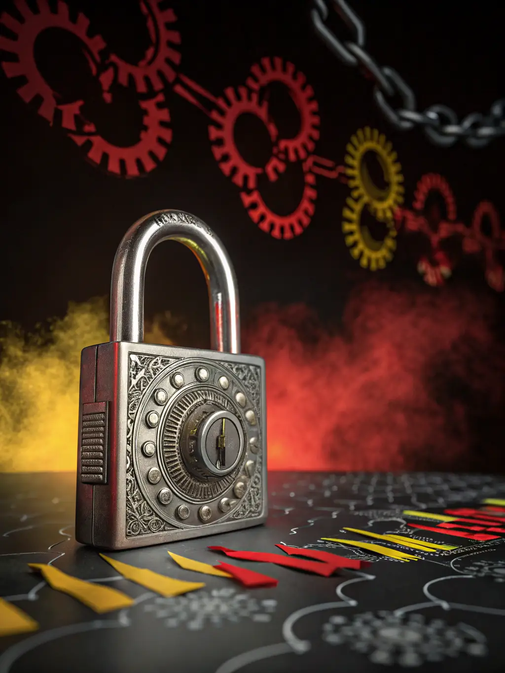 A digital lock icon superimposed on a network diagram, symbolizing data protection and security.