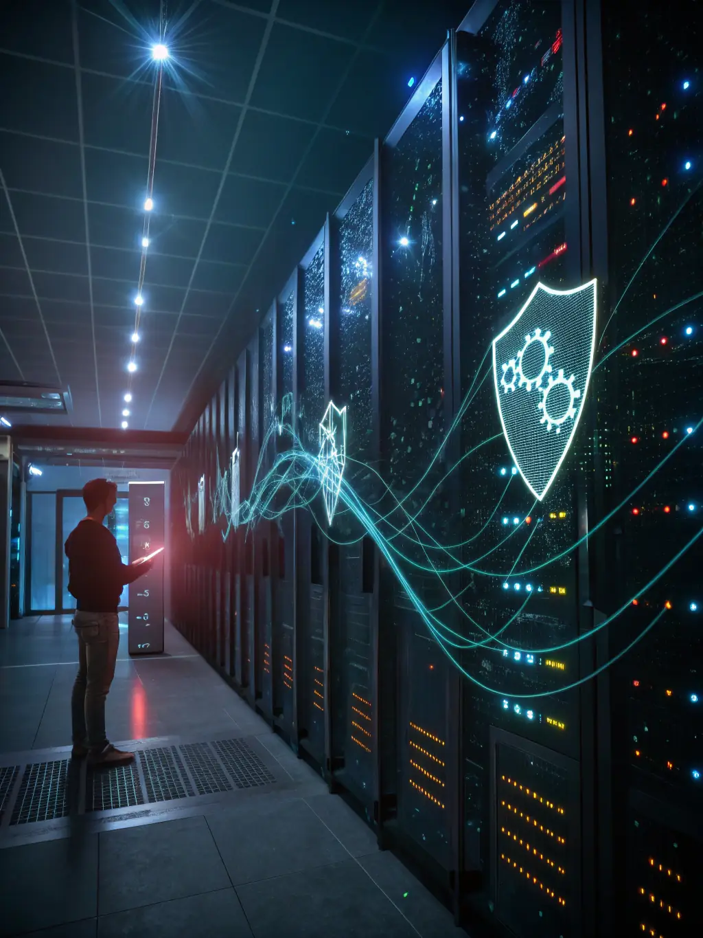 A dynamic image showing two teams (red and blue) engaged in a simulated cyber attack, with network diagrams and security dashboards in the background, representing red/purple team exercises.